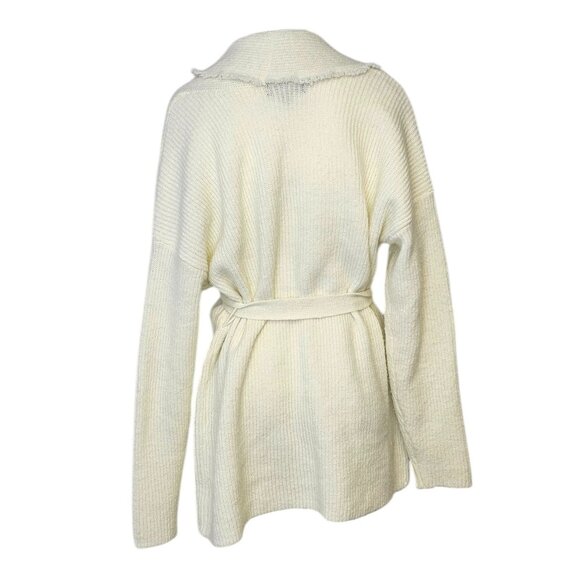 FRYE Womens Salt Breeze Cardigan, Large, Cream, Soft Knit Fringe, Tie Waist - Picture 2 of 9
